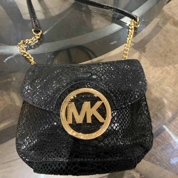Micheal Kors Snakeskin Black and Gold Crossbody - Picture 1 of 3